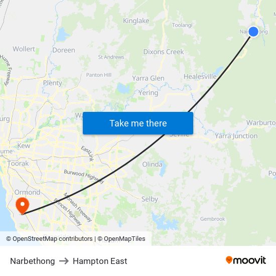 Narbethong to Hampton East map