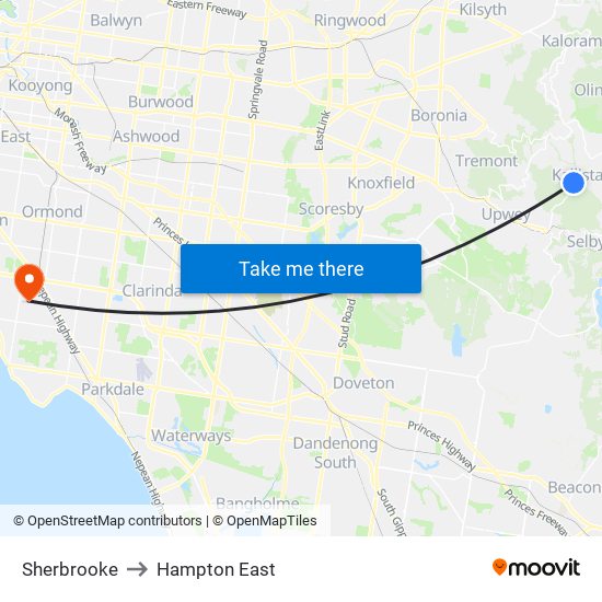 Sherbrooke to Hampton East map