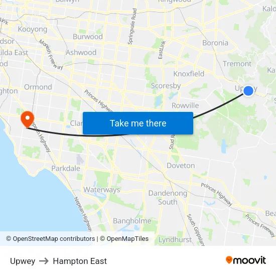 Upwey to Hampton East map