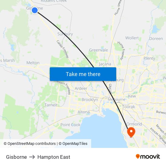 Gisborne to Hampton East map