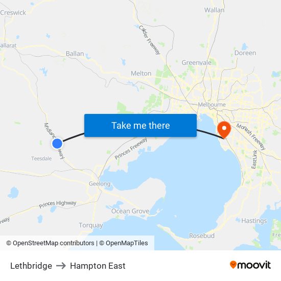 Lethbridge to Hampton East map