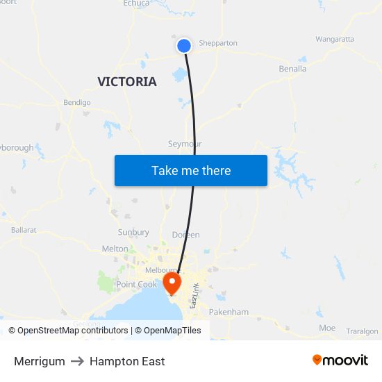 Merrigum to Hampton East map