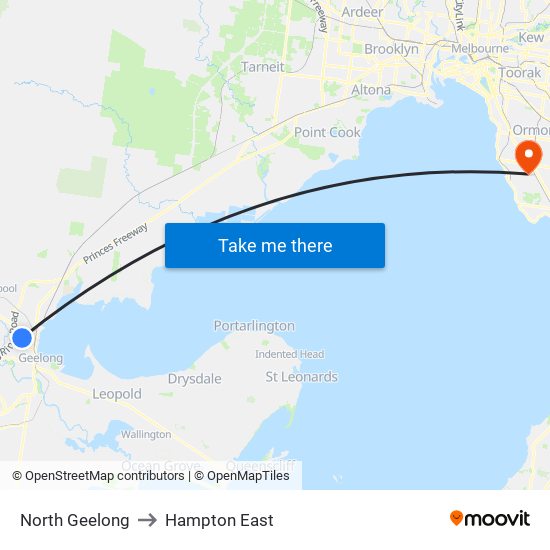 North Geelong to Hampton East map
