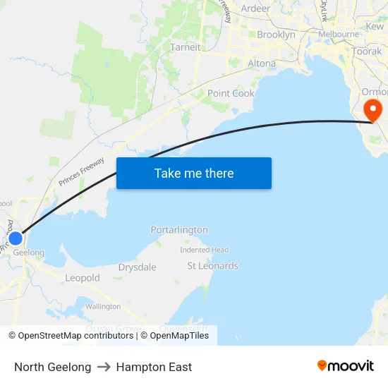 North Geelong to Hampton East map