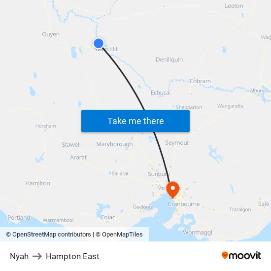 Nyah to Hampton East map