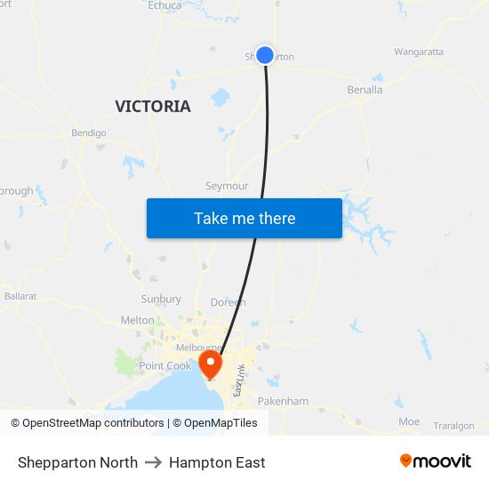 Shepparton North to Hampton East map