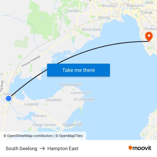 South Geelong to Hampton East map