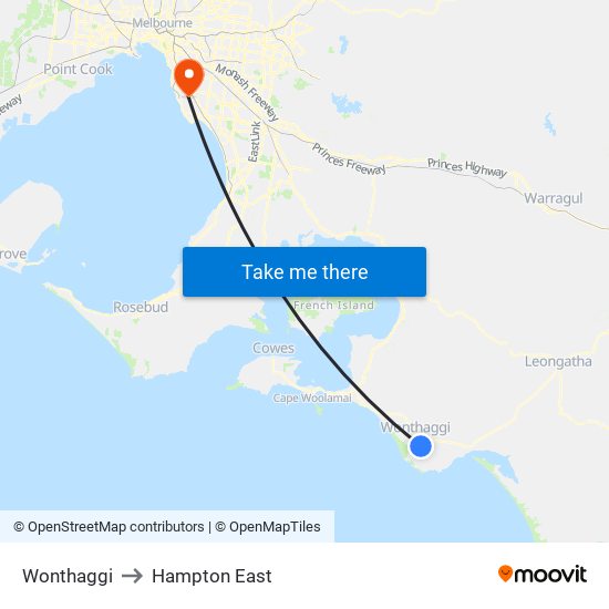 Wonthaggi to Hampton East map