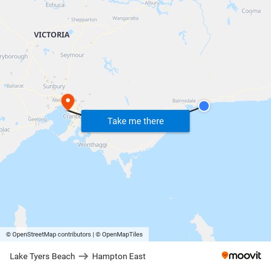 Lake Tyers Beach to Hampton East map