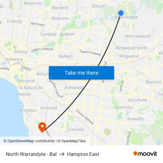 North Warrandyte - Bal to Hampton East map