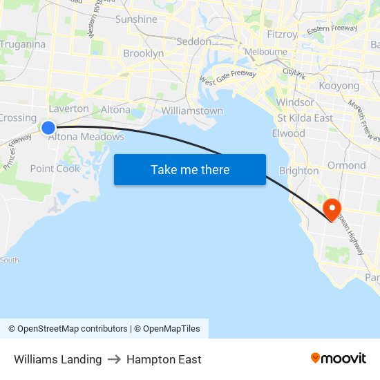 Williams Landing to Hampton East map