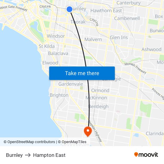 Burnley to Hampton East map