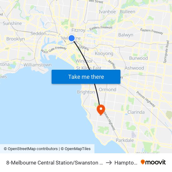 8-Melbourne Central Station/Swanston St (Melbourne City) to Hampton East map