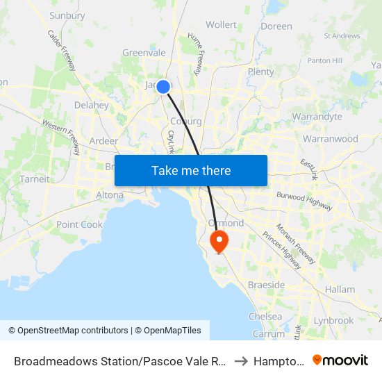 Broadmeadows Station/Pascoe Vale Rd (Broadmeadows) to Hampton East map