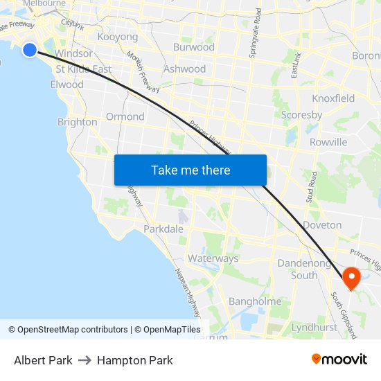 Albert Park to Hampton Park map