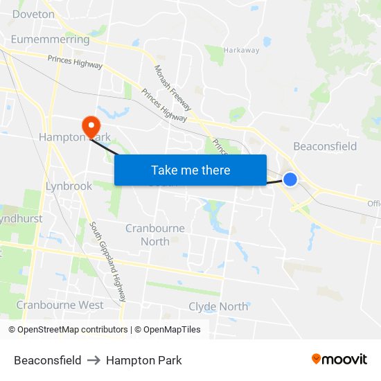 Beaconsfield to Hampton Park map
