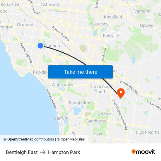 Bentleigh East to Hampton Park map