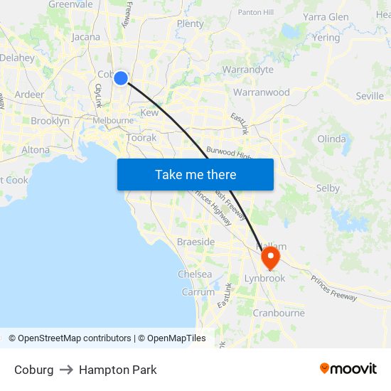 Coburg to Hampton Park map