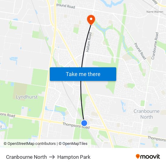 Cranbourne North to Hampton Park map