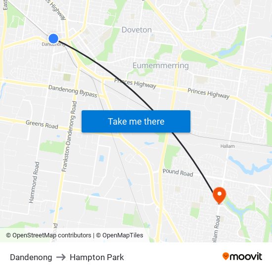 Dandenong to Hampton Park map