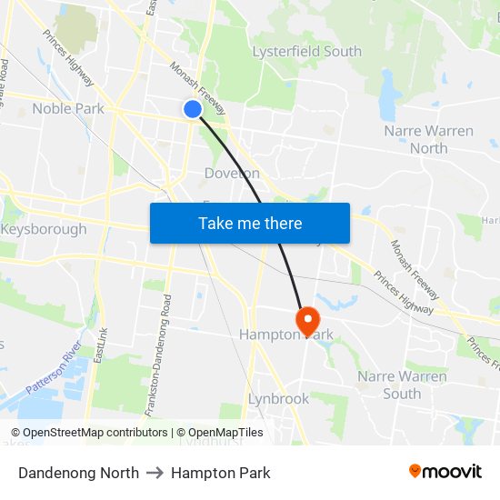 Dandenong North to Hampton Park map