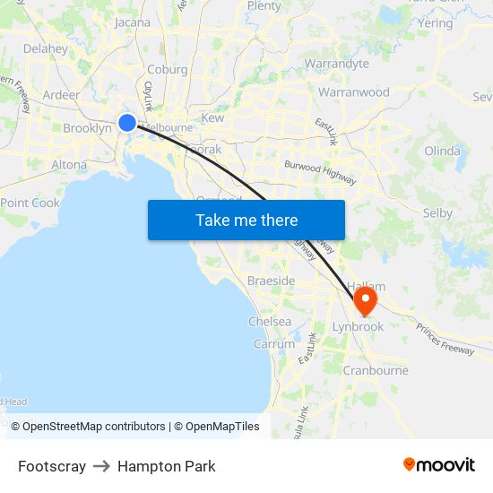 Footscray to Hampton Park map