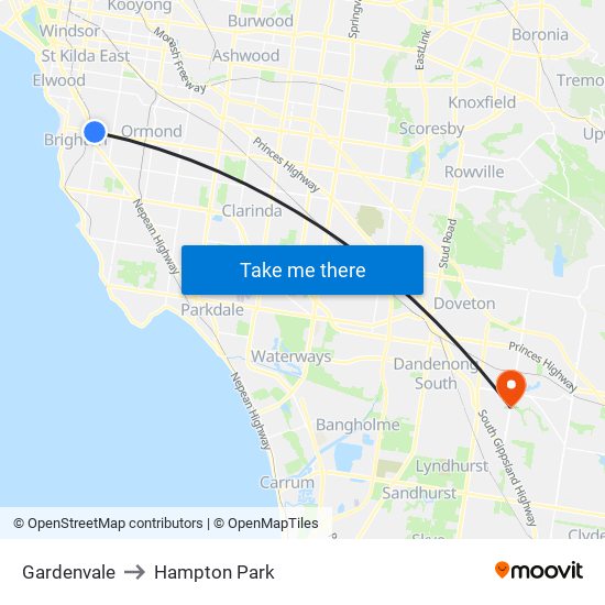 Gardenvale to Hampton Park map