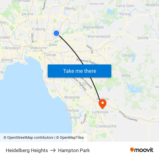 Heidelberg Heights to Hampton Park map