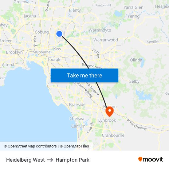 Heidelberg West to Hampton Park map