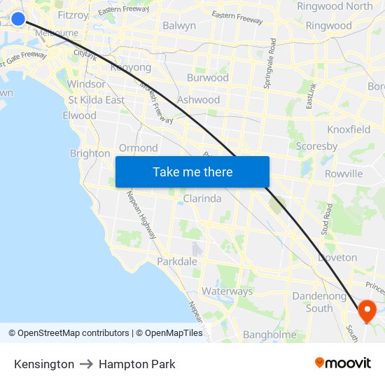 Kensington to Hampton Park map