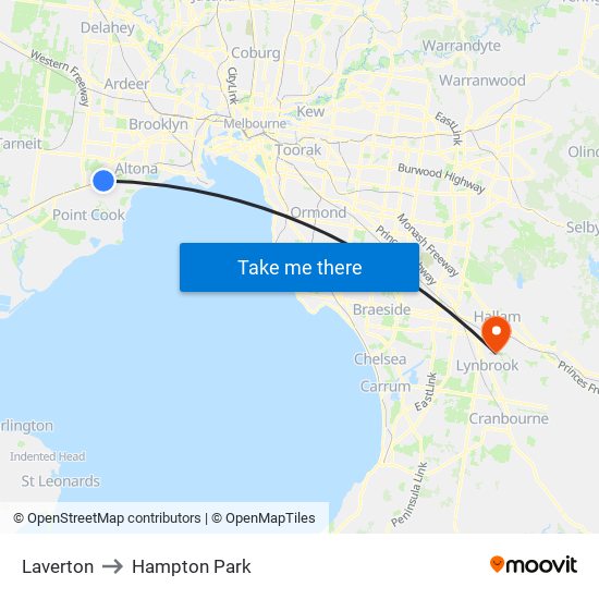 Laverton to Hampton Park map