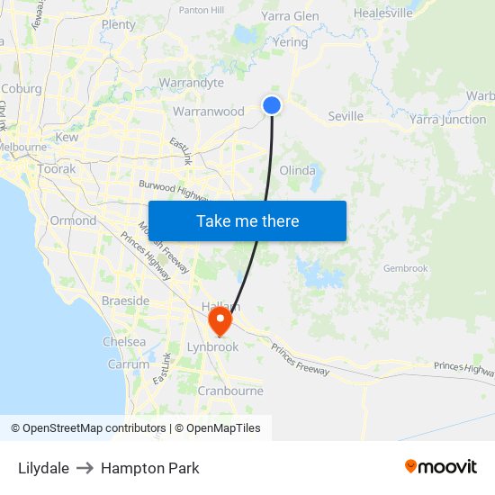 Lilydale to Hampton Park map