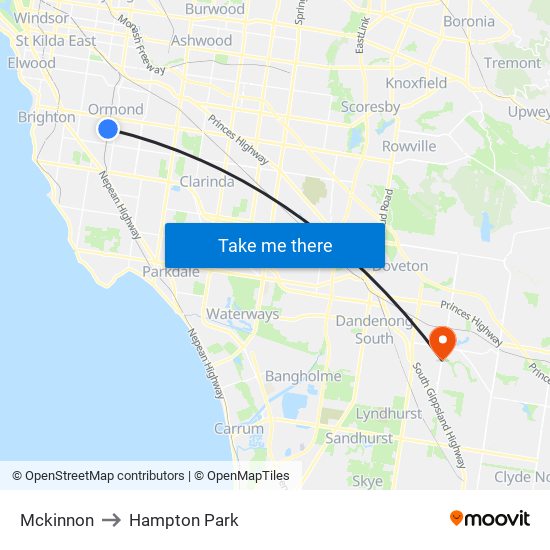 Mckinnon to Hampton Park map