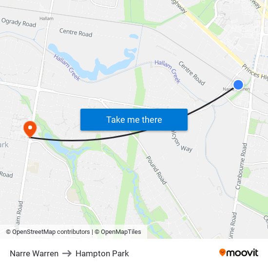 Narre Warren to Hampton Park map