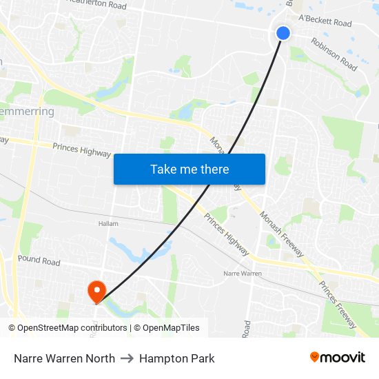 Narre Warren North to Hampton Park map