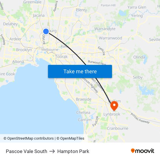 Pascoe Vale South to Hampton Park map