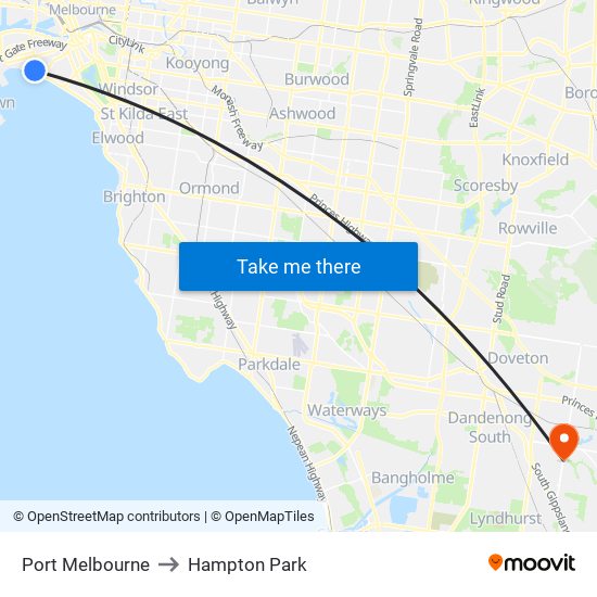 Port Melbourne to Hampton Park map