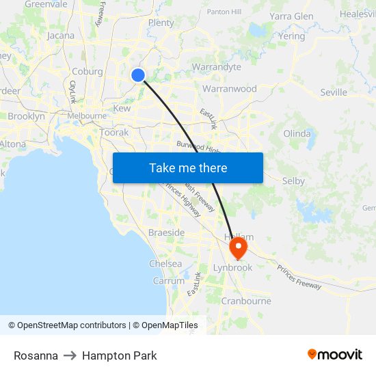 Rosanna to Hampton Park map