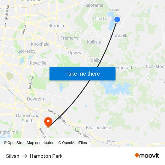 Silvan to Hampton Park map