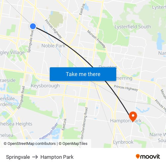 Springvale to Hampton Park map