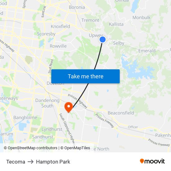 Tecoma to Hampton Park map