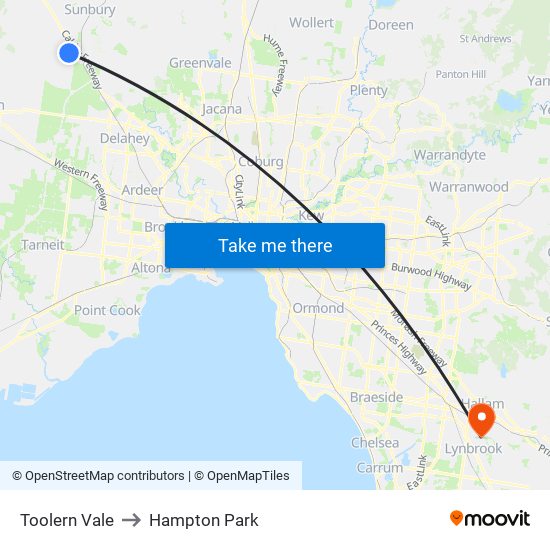 Toolern Vale to Hampton Park map