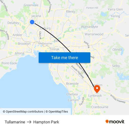 Tullamarine to Hampton Park map