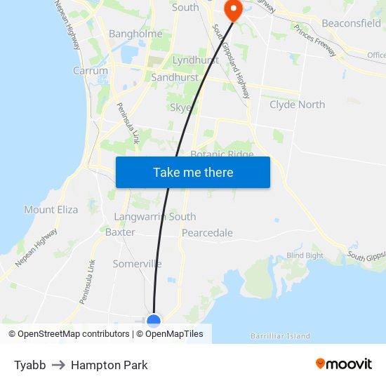 Tyabb to Hampton Park map