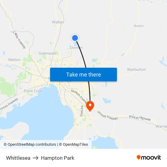 Whittlesea to Hampton Park map