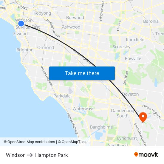 Windsor to Hampton Park map