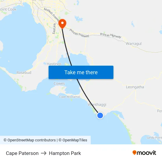 Cape Paterson to Hampton Park map