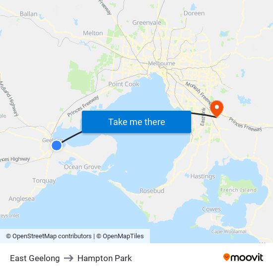 East Geelong to Hampton Park map