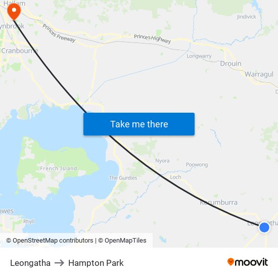 Leongatha to Hampton Park map