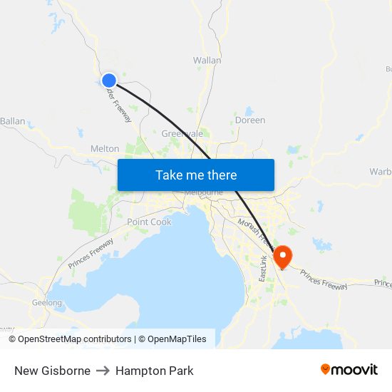 New Gisborne to Hampton Park map